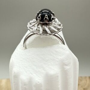 Vintage Sarah Coventry Black Beauty Sunburst Cabochon Adjustable Ring Signed